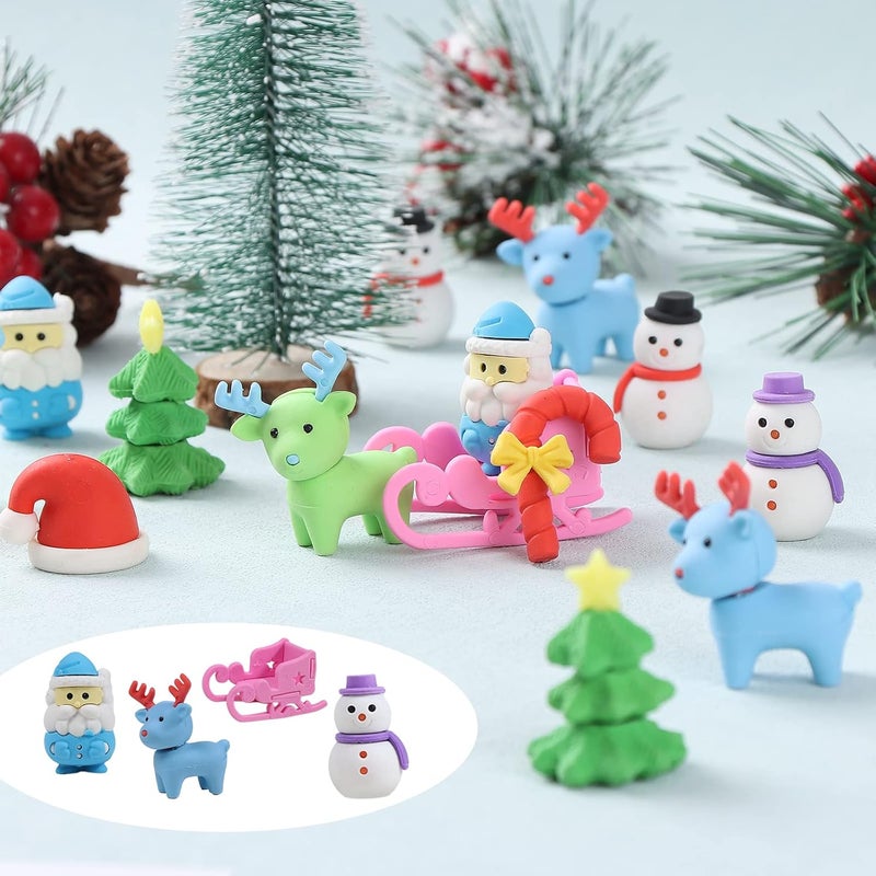 Kleeblatt 3D Assemblable Christmas Erasers 45 PCS - Santa Claus, Reindeer, Snowman, Christmas Tree Creative Gifts for Children - Image 4